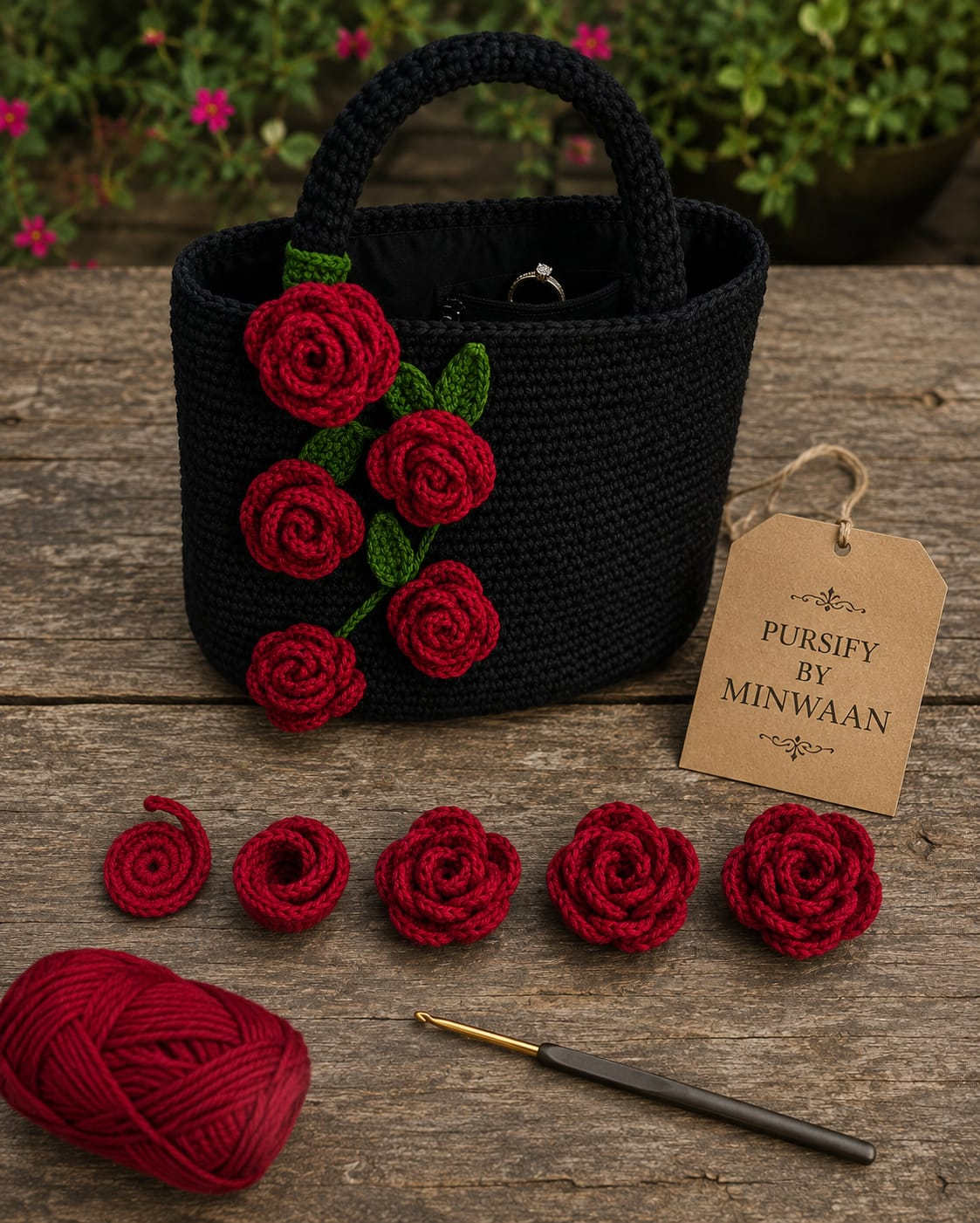 Ebony Rose Crochet Bag