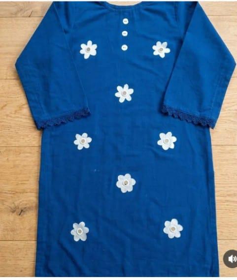 ROYAL BLUE FLOWER APPLIQUE KIDS KURTA