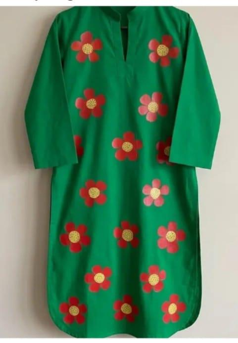 GREEN & RED FLORAL KIDS KURTA