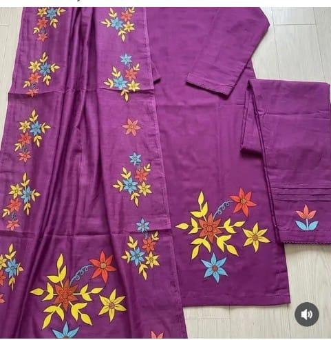 PURPLE FLORAL APPLIQUE 3-PIECE SUIT