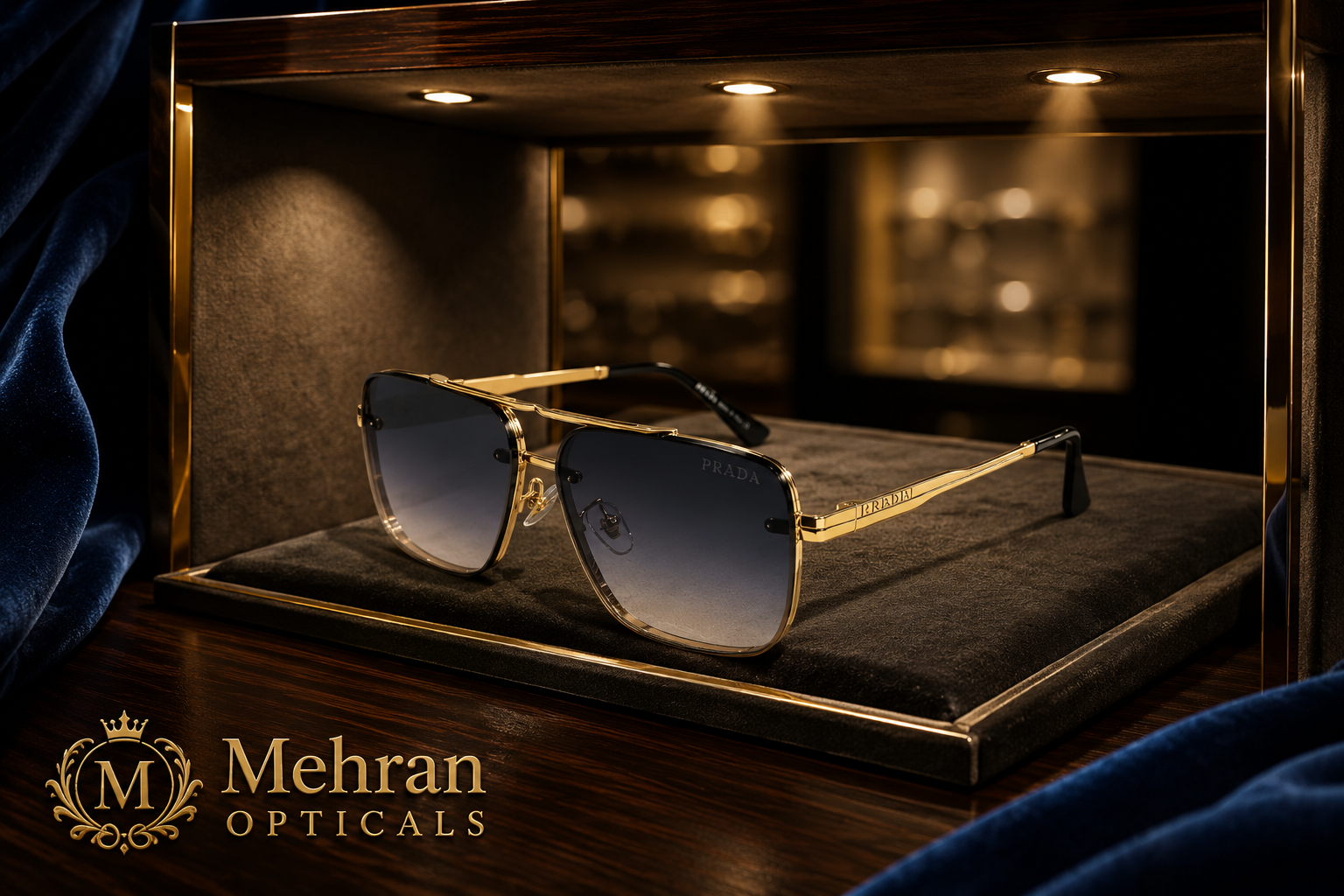 Prada Style Luxury Gold & Black Square Sunglasses for Men
