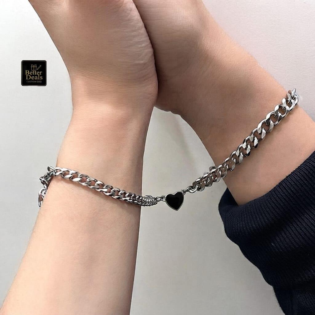 Premium Magnetic Heart Couple Bracelet Set – Stainless Steel Matching Chain Bracelets for Couples